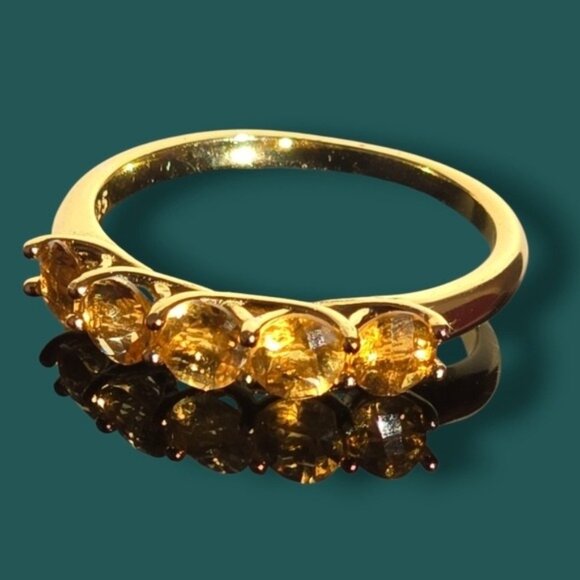 925 Sterling Silver Ring with Natural Citrine 4x4mm Gemstone - Picture 1 of 11